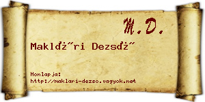 Maklári Dezső névjegykártya